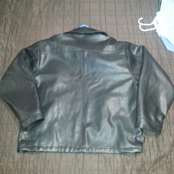 Vintage Vegan Leather Faux Heavy Bomber Aviator Jacket Motorcycle Biker - Picture 2 of 7